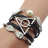 BOXINGCAT Deathly Hallows Logo-Snitch Wings-Hedwig Pendant 3 in 1 Handmade Bracelet