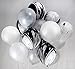 TOKYO SATURDAY 12 Inch Latex Balloons - 32 Pack Mix Silver White Black Agate Mix Latex Marble Balloon Decoration - For Wedding, Birthday Party, Photobooth, Backdrop, And Funeral (Agate Silver White)