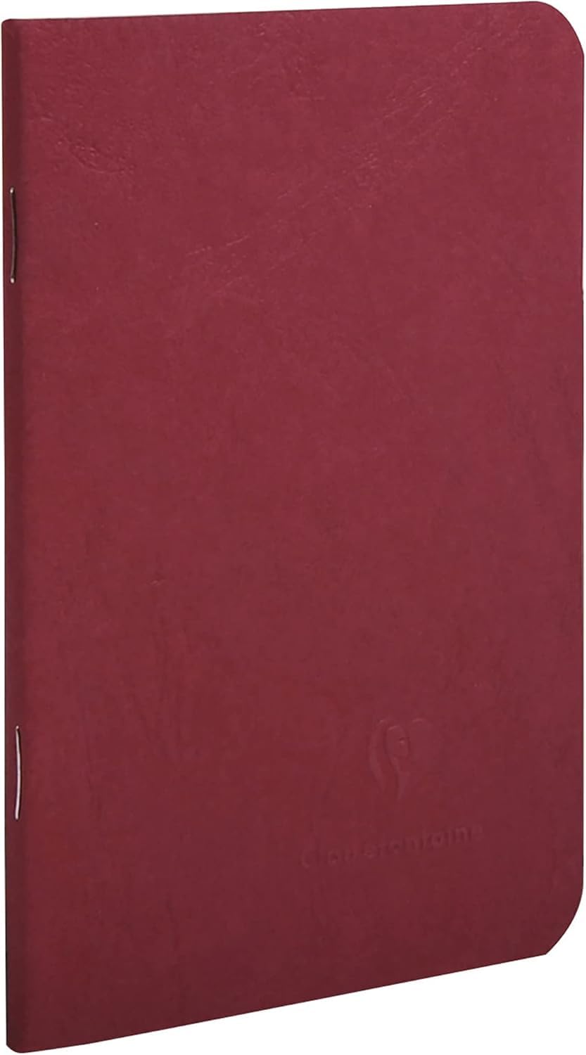 Clairefontaine 734162C Collection Age Bag A Red Stapled Notebook - Size: 9x14 cm - 96 Lined Pages - 90 g White Paper - Leather Grain Glossy Card Cover