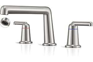 SOEBIZ Deck Mount Tub Faucet, Roman Bathtub Faucets Tub Filler with Valve Widespread, Soaking Bath Tub Filler Spout Kit 2 Handle 3 Hole Brass High Flow, Modern Brushed Nickel, B9907BN