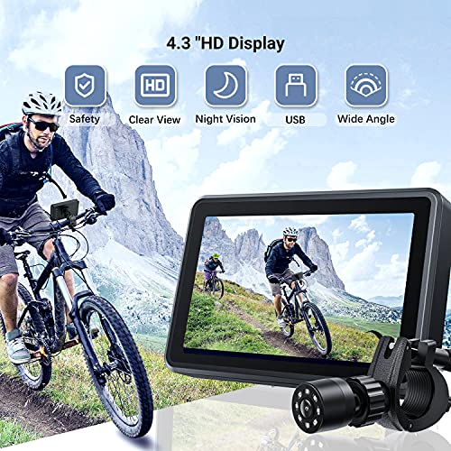 FEISIKE Handlebar Bike Mirror, Bicycle Rear View camera with 4.3'' HD