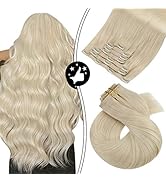 Mosesoo Human Hair Extensions Seamless Clip in Blond Thickened Hair Extensions Double Weft 18 Inc...