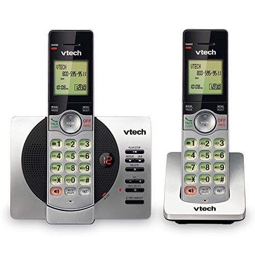VTech DECT 6.0 Dual Handset Cordless Phone with ITAD, CID, Backlit Keypads and Screens, Full Duplex Handset Speakerphones, Call Block Silver/Black