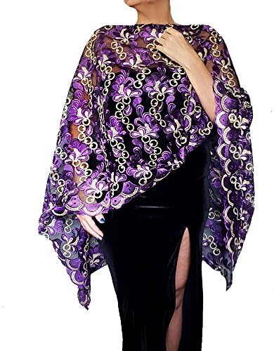 Plus Size Purple Evening Wrap Gold Lace Shawl Summer Wedding Stole by ZiiCi