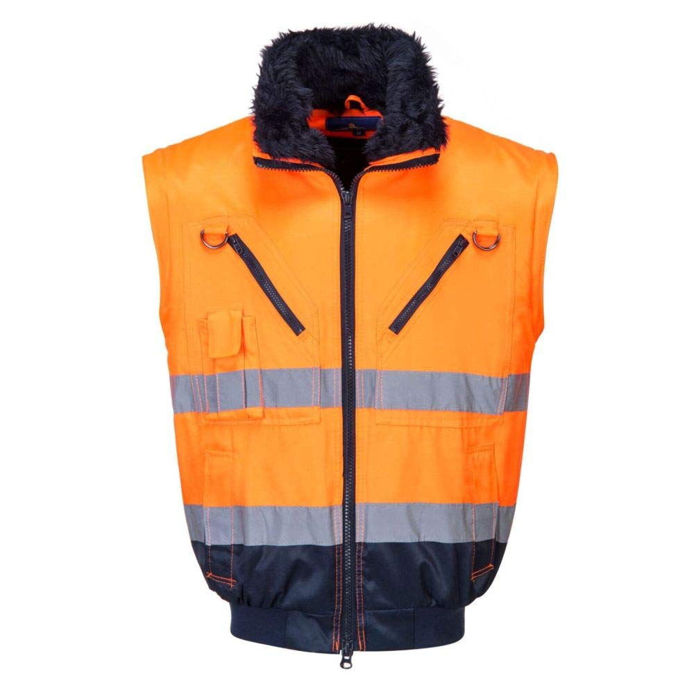 Portwest PJ50 Hi-Vis 3-in-1 Pilot Jacket Waterproof Reflective Workwear Coat Detachable Sleeves Fur Liner Multi-Pocket Fleece Lining EN ISO 20471 Certified - Image 5