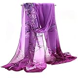 Sanwood Ladies Chiffon Scrawl Flower Printed Wrap Scarf (Purple)
