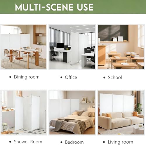 Dsocool 3-Panel Room Divider Privacy Screen, (260cm W x 180cm H) Portable Folding Partition with Metal Frame, Partition Room Dividers Freestanding Wall Divider Screen for Dorm Studio Office (White)