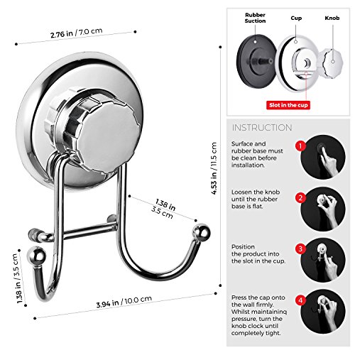 HASKO accessories - Powerful Vacuum Suction Cup Hook Holder - Organizer for Towel, Bathrobe and Loofah - Strong Stainless Steel Hooks for Bathroom & Kitchen, Towel Hanger Storage (3 Pack)