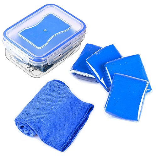 COZONTE Clay Bar 4 Pack x100g Car Clay Bar with Washing and Adsorption Capacity for Car, Glass, Vehicles and Much More Cleaning, Included Towel, Sealed Storage Box