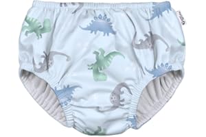 GREEN SPROUTS Eco Pull-Up Reusable Infant and Toddler Swim Diaper - Light Blue Dinos, 24mo