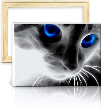 Ufengke Kit Broderie Diamants Plein Chat Noir Mosaique Peinture Diamant Resine Rond 5d Point De Croix Avec Cadre En Bois Dessin 25x35cm Amazon Fr Cuisine Maison