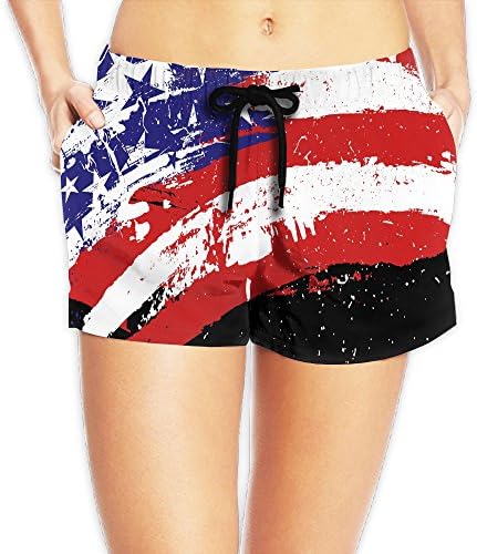 Watercolor US America Flag Women Quick Dry Colorful Volleyball Beach Board Shorts With Pocket