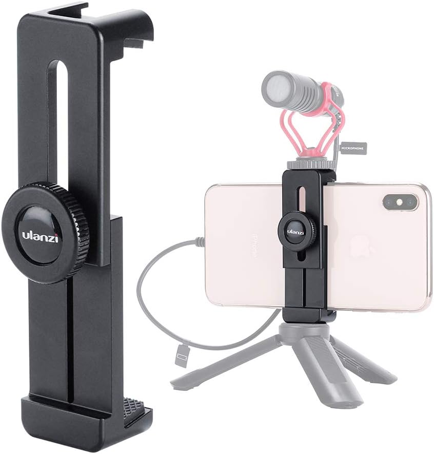ULANZI ST-02L Vlog Phone Tripod Mount w Cold Shoe Mount 1/4'' Screw, Cell Phone Tripod Mount,Aluminum Phone Holder Clamp Adapter Apply for iPhone X XS MAX Samsung OnePlus 7 Pro Vlogging Setup