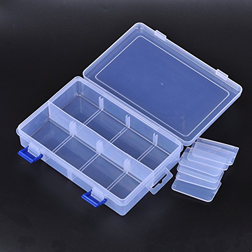 Pack of 4 Plastic Storage Box with Adjustable Dividers for Beads, Jewelry,Tools and Fishing Lures(2pc Organizer Box with 24 Grids & 2pcs Box with 8 Grids)