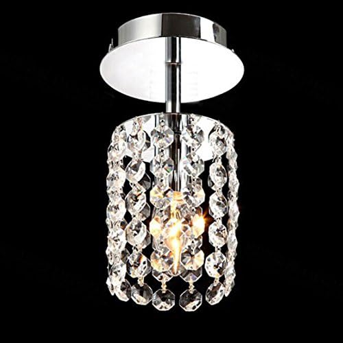Crystal Ceiling Light Fixture Modern Mini Small K9 Crystal Rain Drop Pendant Lighting Chandelier Single Head Stainless Steel Cylinder Semi Flush Mount LED Lights Ø4.33 inch,Chrome Finish,E12 MAX 40W