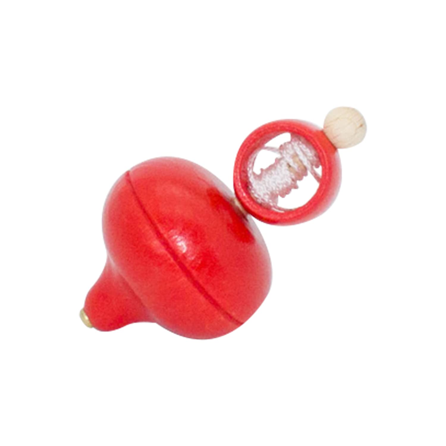 6420 Wooden Spinning Top Classic Spinning Top with Cord Drive (Red)