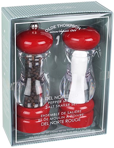 Olde Thompson Pepper Mill & Salt Shaker Set, 7", Red/Clear