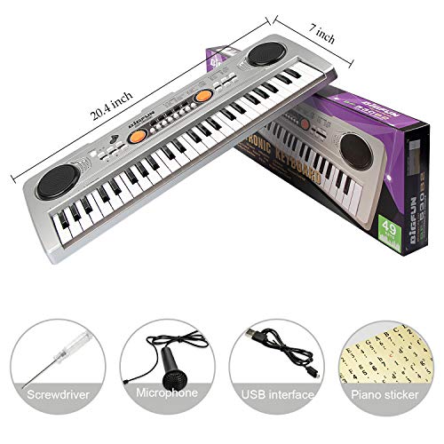 aPerfectLife 49 Keys Piano Keyboard for Kids Multifunction Portable Piano Electronic Keyboard Music Instrument for Kids Early Learning Educational Toy (Silver)