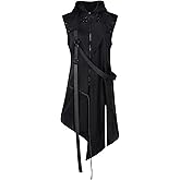 Mens Medieval Asymmetrical Victorian Hooded Jacket Vintage Gothic Zipper Long Coat Halloween Cosplay Costume
