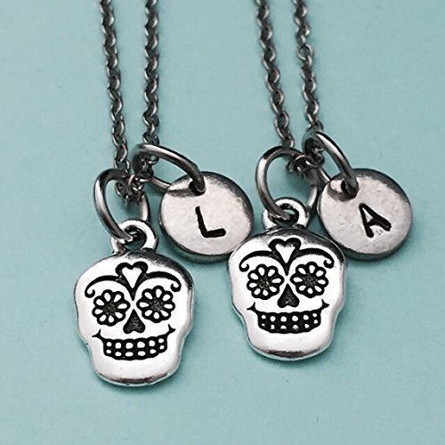 Best friend necklace, sugar skull necklace, skull necklace