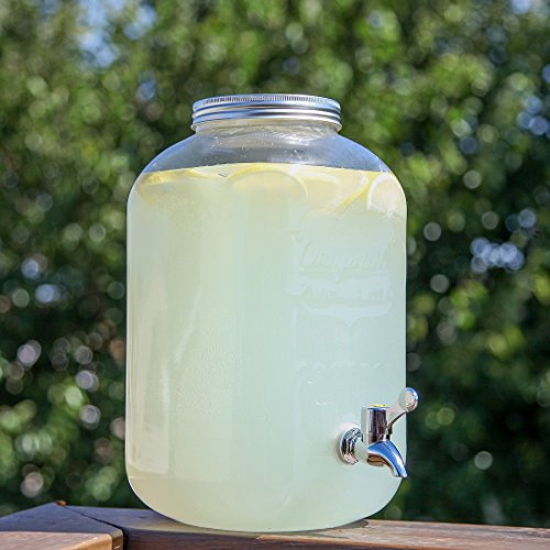 Lily's Home Plastic Mason Jar Cold Beverage Dispenser with Metal Lid and Leak Proof Spigot, Clear (2 Gallon Capacity) - Thumbnail 2