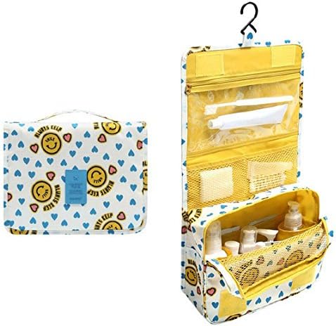 Compact Hanging Travel Toiletry Organizer Bag for Women &amp; Men Shaving, Portable Foldable Multifunction Waterproof Cosmetic Makeup Pouch with Hanging Hook &amp; Velcro, Bathroom Wash Bag case (Yellow)