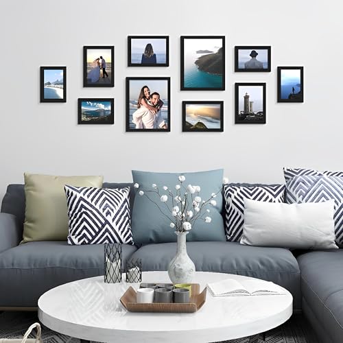 Beauenty 10 Pack Picture Frames for Wall Decor Living Room, Multi Sizes 4x6, 5x7, 8x10 Photo Frames for Room Decor and Wall Art, Classic Black Home Decor Frames