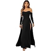 SweatyRocks Women's Elegant Off Shoulder Double High Slit Long Sleeve Dress A Line Maxi Dresses
