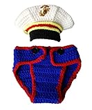 Lightbird USMC Marines Newborn Baby Photography Props,Crochet USMC Navy Sailor Boy Uniform Costume Photo Props Outfits