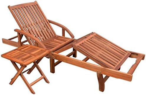 Rugs and Rooms Outdoor Summer Garden Sun Lounger with Table Solid Acacia Wood