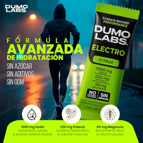 DUMO ELECTRO | Electrolitos Orales en polvo sin azucar | Suplemento Deportivo Premium para Hidratación con Sodio, Potasio y Magnesio | Electrolitos para Energía, Rendimiento y Recuperación | Citrus | 30 Porciones (30 pack, Citrus