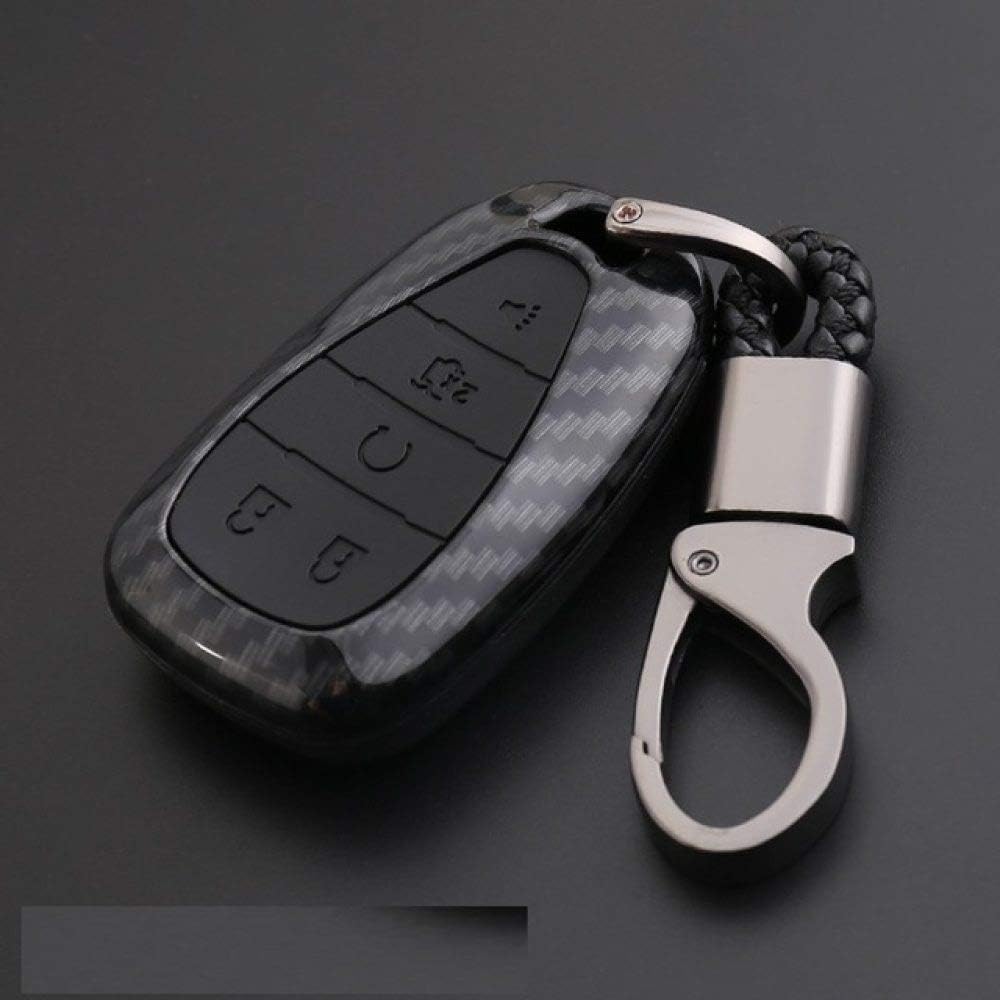 HEZHOUJI Carbon Fiber Print Car Remote Key Bag Holder Case, for Chevrolet Malibu Equinox Cruze Camaro 2016 2017 2018 Accessories,E Carbon Black
