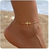 Kyazeo Dainty Cross Ankle Bracelets for Women 18K Gold Plated Tiny Pearl Colorful Beads Beach Summer Simple Foot Jewelry Anklets for Jewelry Gift