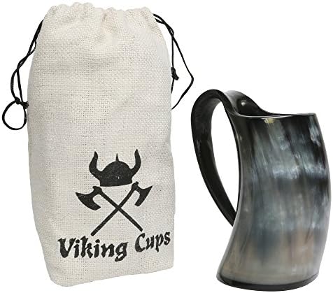 Viking Drinking Horn Mug by Viking Cups (22oz) – Genuine Medieval Mug- Perfectly Sealed Ox Tankard (Pollished)