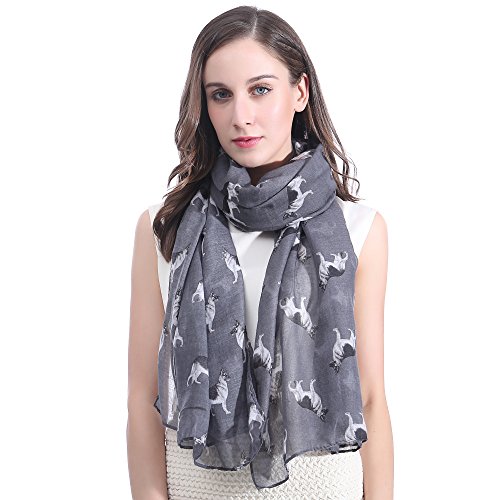 Lina & Lily German Shepherd Dog Print Large Scarf Lightweight (Dark Grey)