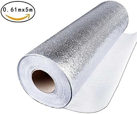 Peel and Stick Tile Kitchen Backsplash Sticker Aluminum Foil Orange peel texture Wall Paper Waterproof Removable High Temperature Resistant Self-adhesive Home Decor DIY Wallpaper（0.61m x 5m, Silvery）