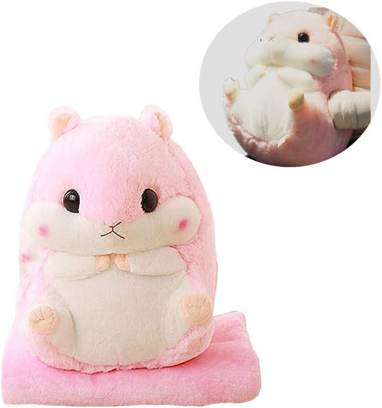 Aqueous Cute Hamster Plushed Pillow Plush Hamster Car Pillow with Blanket
