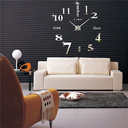 HIPPIH Frameless DIY Wall Clock Large 3D Sticker Wall Decoration Clocks for Living Room/Bedroom/Office