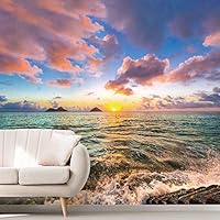 Wall Mural Beach and Blue Sea View Removable Self-Adhesive Wallpaper Wall Decoration for Bedroom Living Room - 66x96 inches