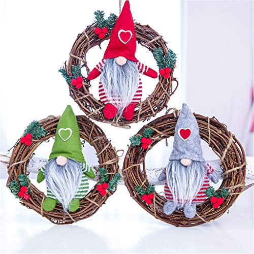 Monoche Decorative Christmas Rattan Circle Pendant Rattan Wreath Pendant Decorations Perfect for Xmas Tree Home Ornaments Decor with Strings 3PCS