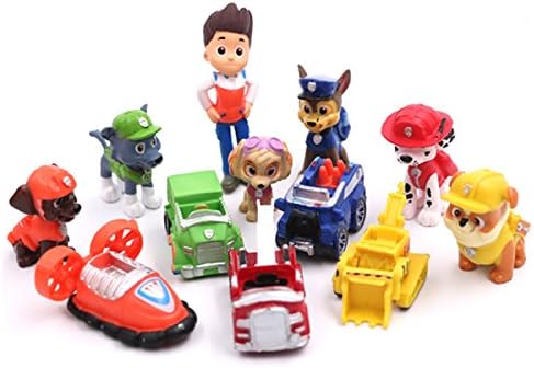 12 Pcs Paw Patrol Figure, Deluxe Cake Toppers Cupcake Decorations Party favors including Ryder, Marshall, Chase, Skye, 5 Vehicles, 1-2.5 inch