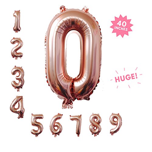 40 Inch Rose Gold Jumbo Digital 0 Number Balloons Huge Giant Balloons Foil Mylar Number Balloons For Birthday Party,Wedding, Bridal Shower Engagement Photo Shoot, Anniversary (Rose Gold ,Number 0)