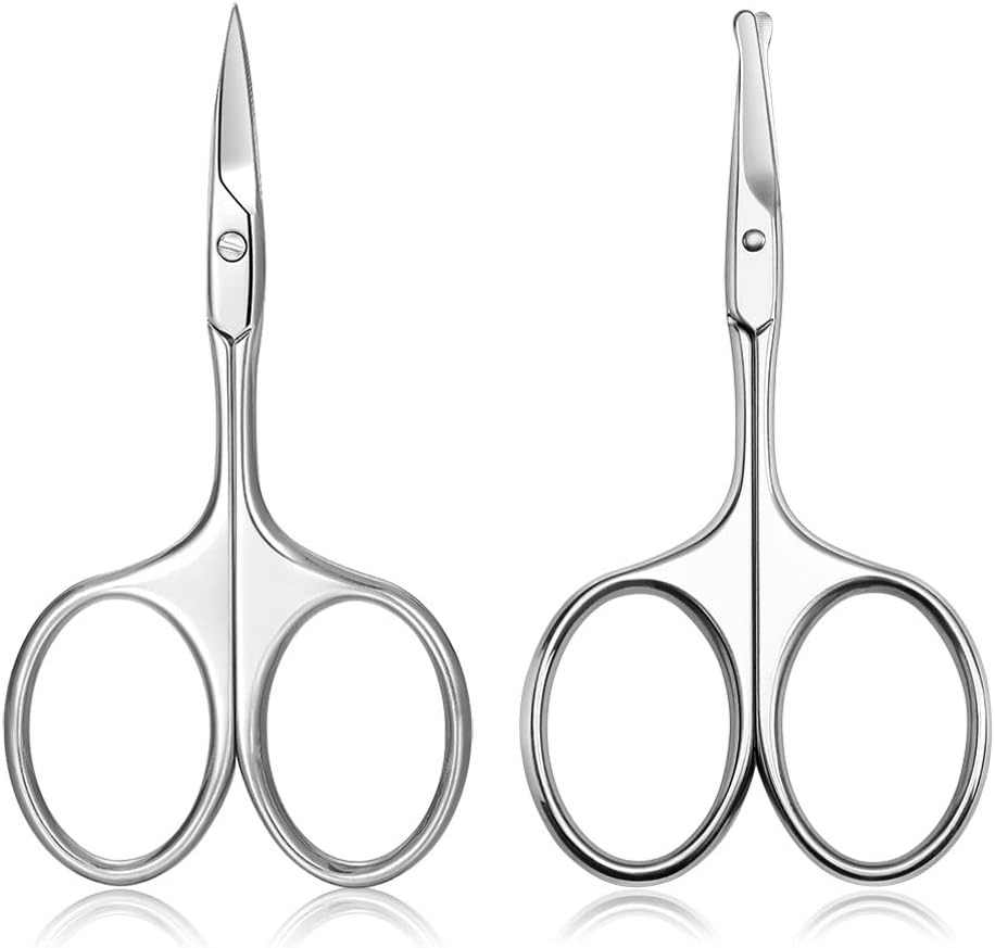 FERYES Nose/Ear Hair Scissors and Eyebrow Scissors Set, 2PCS Makeup Scissors for Facial Hair Trimming, Straight and Rouned Tip Small Grooming Scissors for Men and Women: Home Improvement