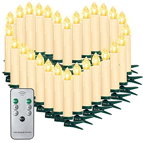 Photo 1 of Sunjas 20PCS LED Flameless Taper Candles Battery Operated Christmas Tree Candles with Remote, Timer, Dimmer Battery Candle Flickering Warm White Light Window Candles Lights Christmas Home Party Decor