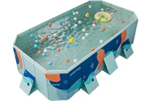 YEYGRIEM Foldable Swimming Pool, Rectangular Above Ground Swimming Pool for Outdoor Family Square Pool with Drain Plug and Drain Hole, Easy to Assemble (3m,Style C)