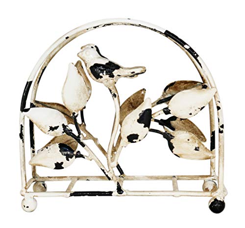 Cast Iron Bird & Tree Classic Napkin Holder/Tabletop Freestanding Tissue Dispenser, Rustic White