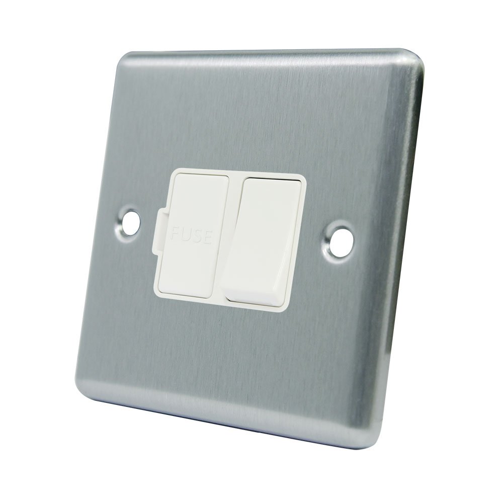 AET CSCSFSWH 13 A Satin Finish Chrome Classical Switched Fused Spur Connection Unit White Insert Plastic Rocker Switch