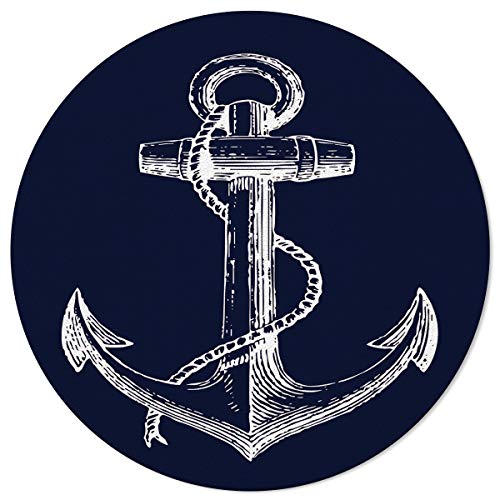 Round Area Rugs 3 ft Nautical Navy Blue Anchor Soft Floor Carpets Indoors/Outdoor Living Room/Bedroom/Children Playroom/Kitchen Mats Non Slip Yoga Carpets