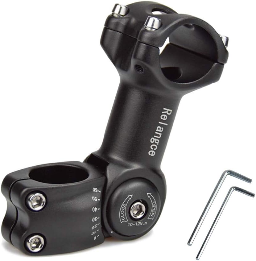 Relangce 110mm Bike Stem Riser 25.4/31.8mm, Adjustable Aluminum Alloy Bicycle Handlebar Extender 0~60 Degree Bike Fork Extender for Mountain Bike Road Bike City Bike Folding Bike Men/Women/Boys/Girls