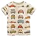 Metee Dresses Boy's Short Sleeve Cotton T-Shirts Car Print Tops Size 4 Years,4T(3-4 Years),Beige